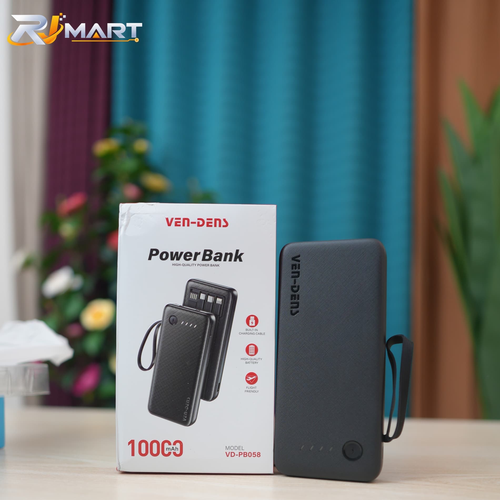 VEN-DENS VD-PB058 10000mAh Power Bank with Built-in 3-in-1 Cable
