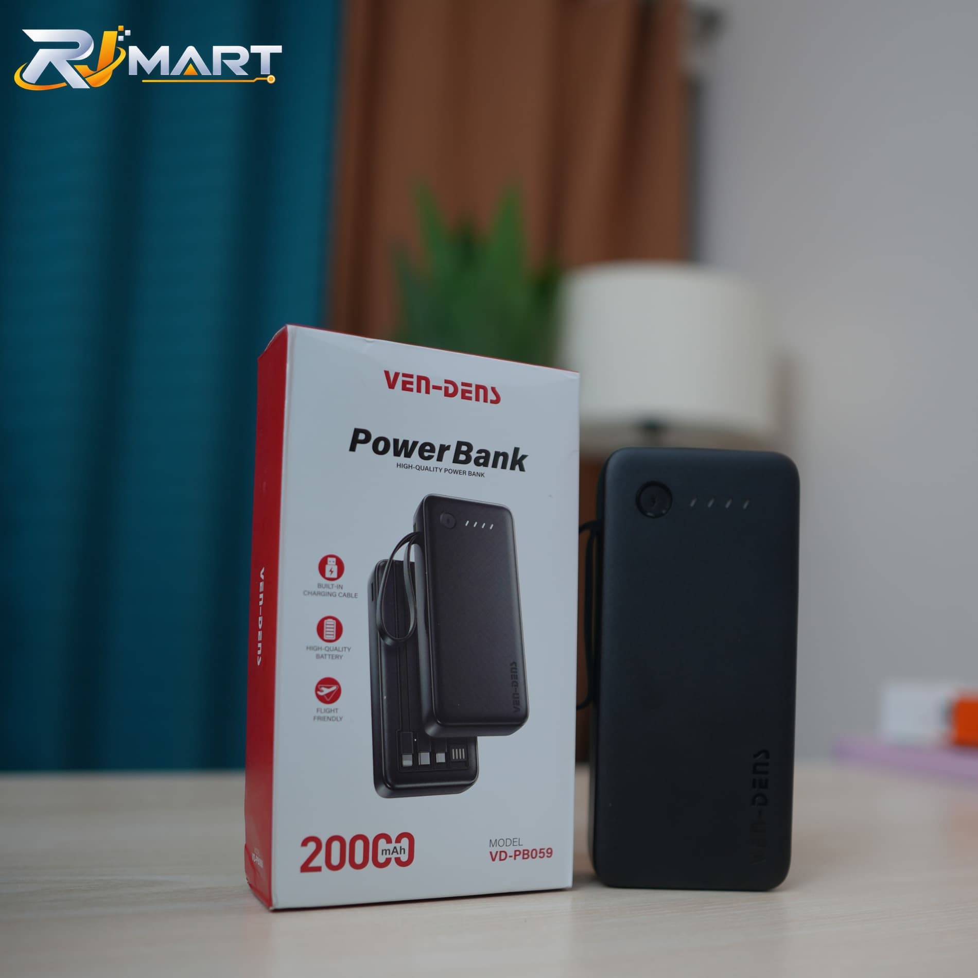 VEN-DENS VD-PB059 Power Bank 20000mAh with Built-in Charging Cable